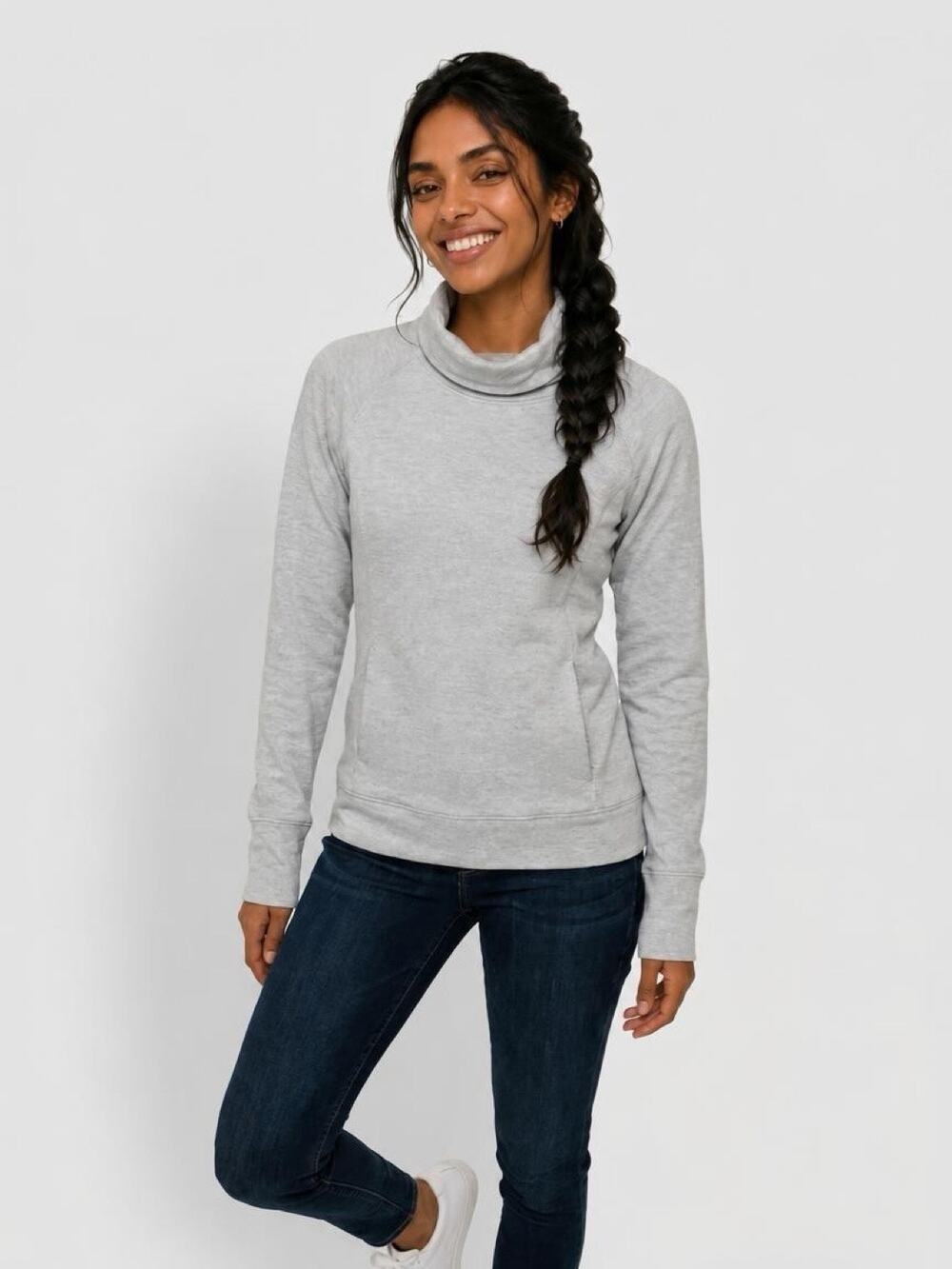 Kyodan Outdoor Women’s Medium Gray Cowl Neck Sweatshirt Zip Pocket Pullover